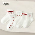 thumbnail image 1 of Eltusu Girls Crew Socks, Breathable Mid-Calf Five Pieces Cotton Kids Socks Red Size 6-8 T, 1 of 2