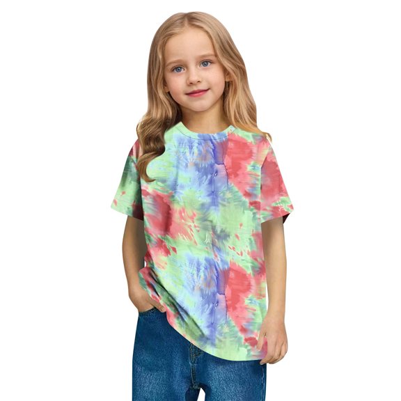 Eltusu Girls Crewneck T-shirts, Casual Summer Breathable Pullover Short Sleeve Tops Multicolor Size 11-12 T
