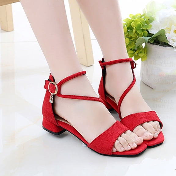 Eltusu Girls Dance Shoes, High Heel Comfy PU Performance Kids Dress Shoes Red Size 5 T