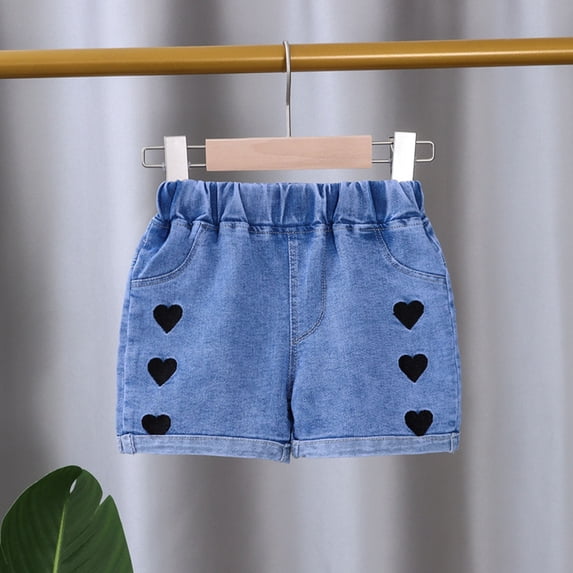 Eltusu Girls Denim Shorts, Printed Loose Fit Elastic Waist Casual Summer Jean Shorts Black Size 4-5 T