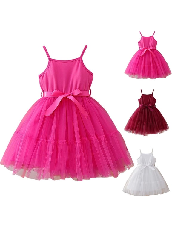 Girls Dresses, Casual Sleeveless Party Crew Neck Summer Clothes Hot Pink Size 6 T