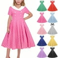 thumbnail image 1 of Eltusu Girls Dresses, Fashion Short Sleeve Birthday Lapel Collar Summer Dress Hot Pink Size 10-12 T, 1 of 6