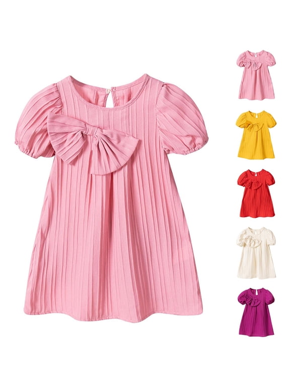 Girls Dresses, Short Sleeve Casual Crewneck Princess Summer Dress Pink Size 6 T