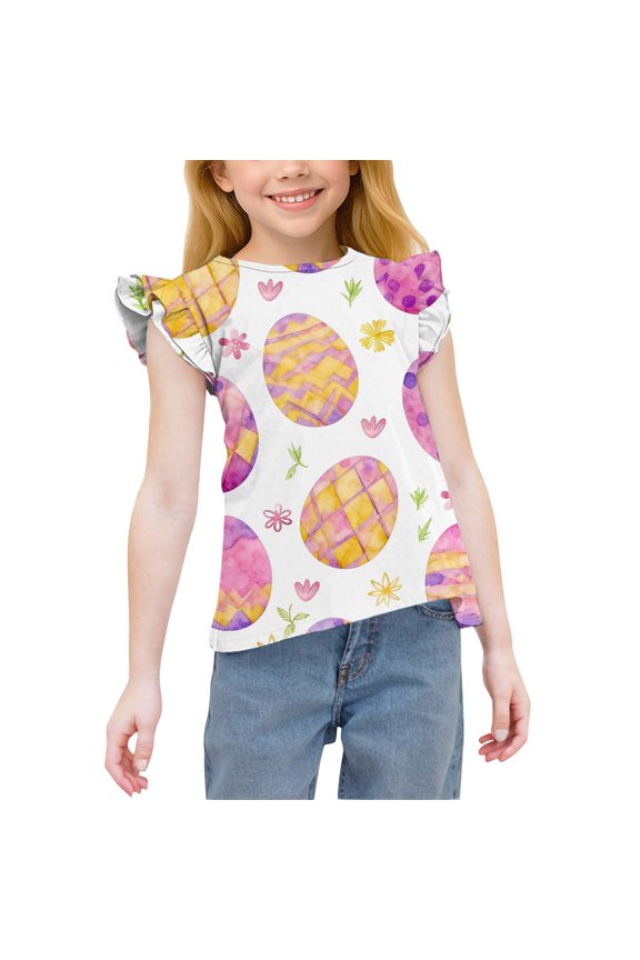 Girls Easter T-Shirts, Pullover Crewneck Comfort Short Sleeve Kids Tees Multicolor Size 4 T