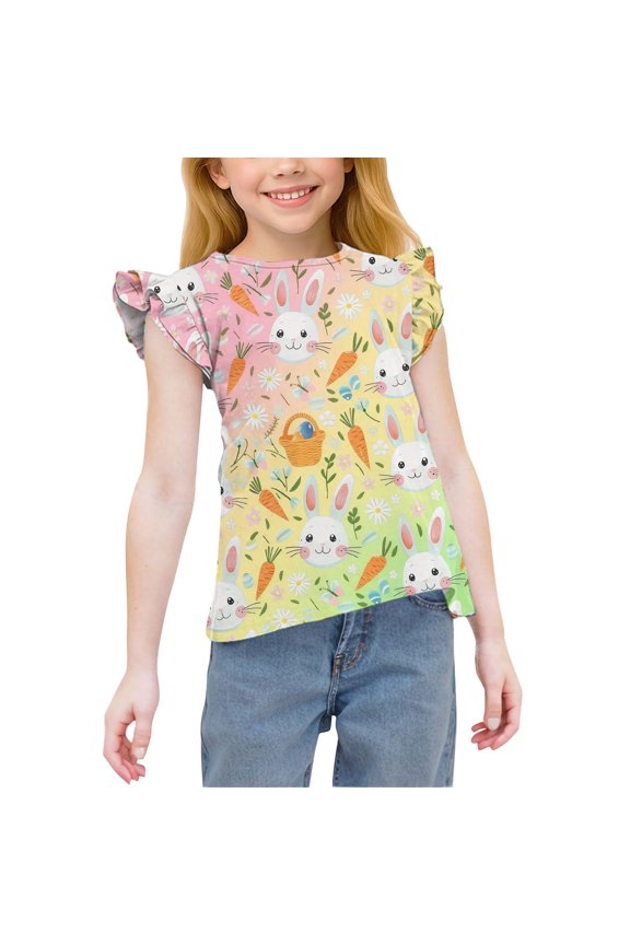 Girls Easter T-Shirts, Pullover Crewneck Short Sleeve Losse Fit Kids Tees Multicolor Size 4 T