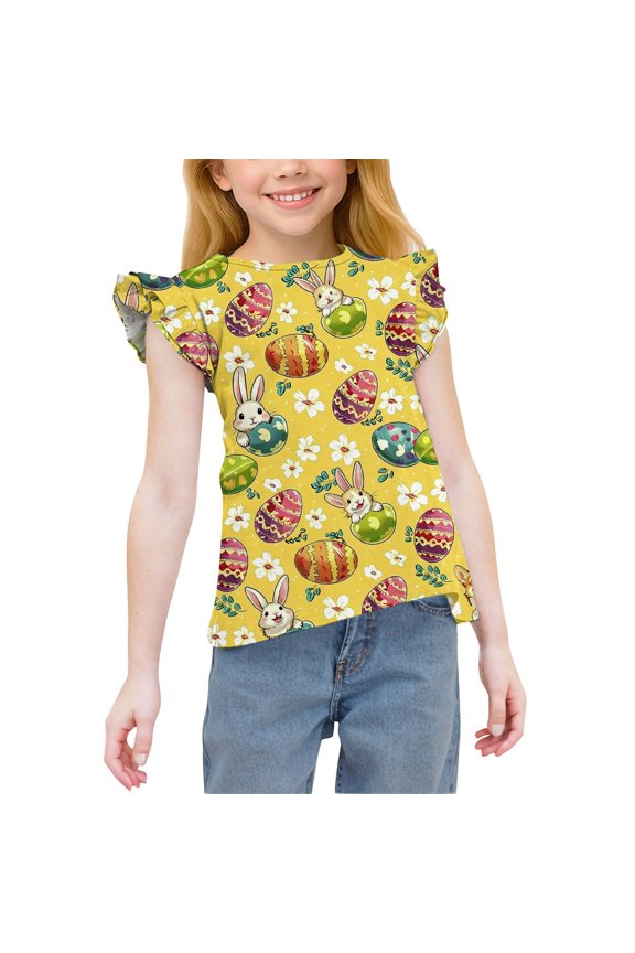 Girls Easter T-Shirts, Pullover Short Sleeve Crewneck Relaxed Fit Kids Tees Multicolor Size 4 T