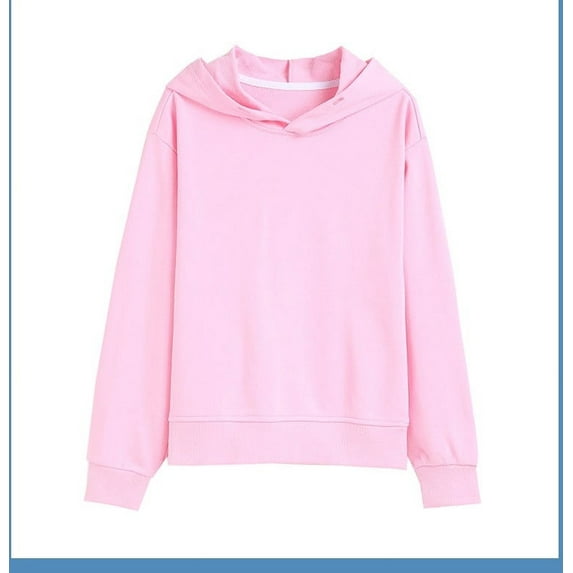 Eltusu Girls Fall Hoodies, Long Sleeve Solid Color Pullover Cotton Girls Sweatshirts Pink Size 2-12 T