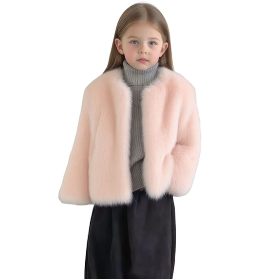 Eltusu Girls Faux Fur Jackets, Warm Hoodie Long Sleeve Soft Winter Outerwear Pink Size 4-5T