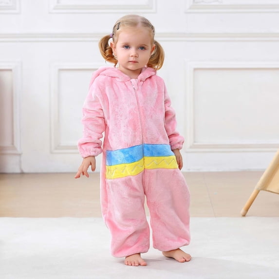 Eltusu Girls Flannel Bodysuit, Hooded Cute Long Sleeve Warm Winter Romper Pink Size 7-12 Months