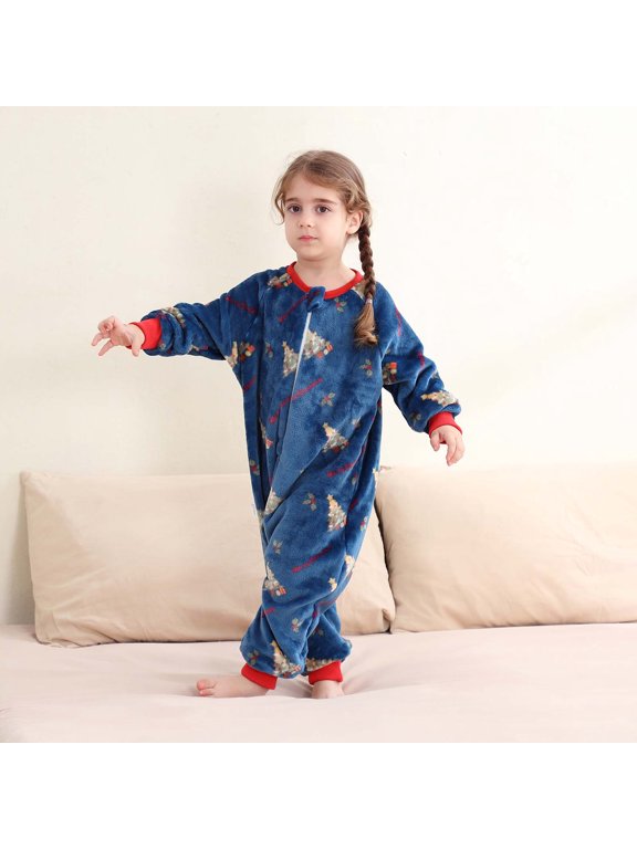 Girls Flannel Bodysuit, Zip up Thermal Long Sleeve Comfort Winter Romper Blue Size 4-5 T