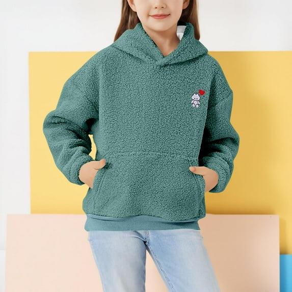 Eltusu Girls Fleece Hoodies, Pullover Long Sleeve Thermal Soft Sweatshirts with Pockets Green Size 5-6 T