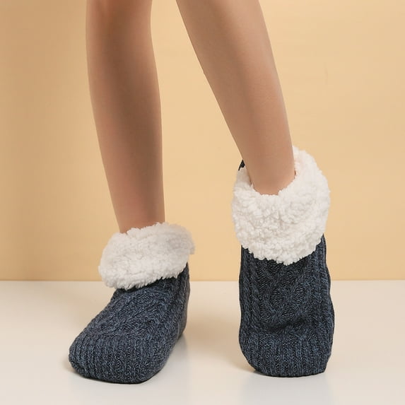 Eltusu Girls Fleece Socks, Soft Thermal Mid-Calf Winter Winter Socks Navy Size 6-10 T