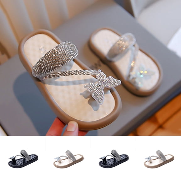 Eltusu Girls Flip Flops, Flat Non-Slip Open Toe Beach Kids Sandals Slippers White Size 13(Little Kids)