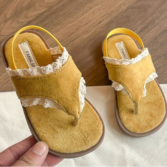 Eltusu Girls Flip Flops, Open Toe No Slip Beach Flat Kids Sandals Slippers Yellow Size 12(Little Kids)