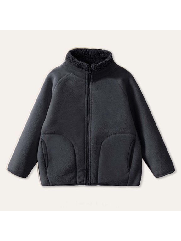 Girls Fuzzy Fleece Jackets, Thermsl Long Sleeve Windproof Soft Winter Outerwear with Zipper Black Size 4-5 T