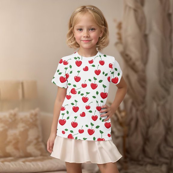 Eltusu Girls Graphic Tee, Short Sleeve Crew Neck Casual Pullover Kids T-shirts White Size 4-5 T