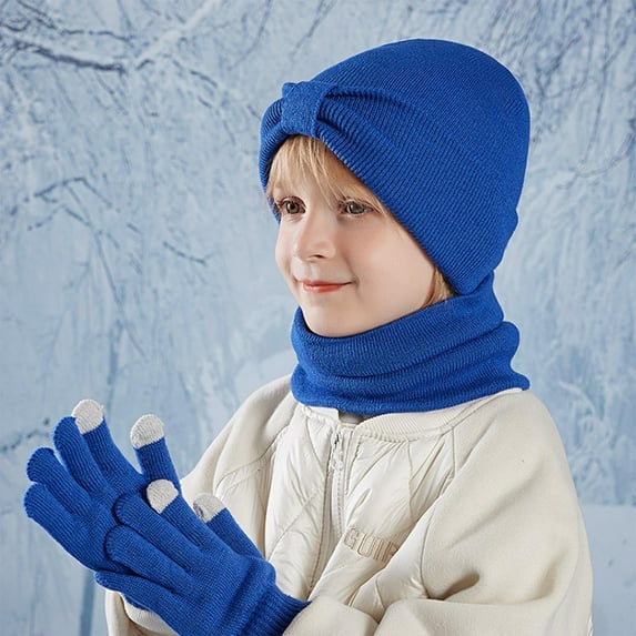 Eltusu Girls Hats Scarves Gloves Sets, Stretch 3 Pieces Winter Beanies Scarves Mittens Sets 3-8 T Size Acrylic