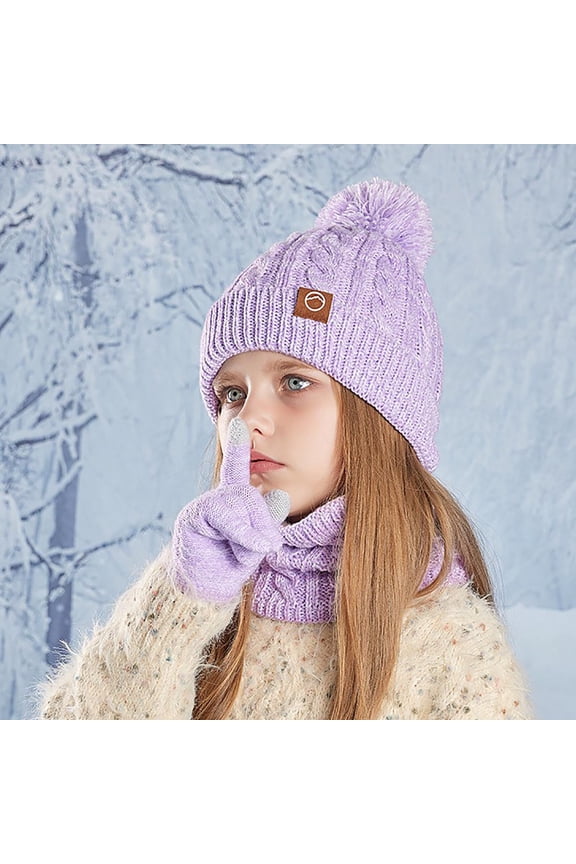 Girls Hats Scarves Gloves Sets, Stretchy Winter 3 Pieces Beanies Scarves Mittens Sets 4-10 T Size Acrylic