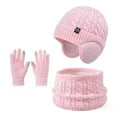 thumbnail image 1 of Eltusu Girls Hats Scarves Gloves Sets, Winter 3 Pieces Soft Beanies Scarves Mittens Sets 6-13 T Size Knitting Cotton, 1 of 2