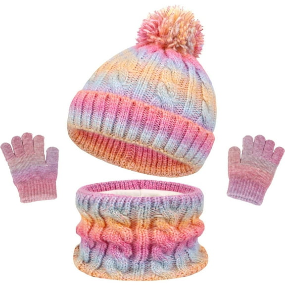 Eltusu Girls Hats Scarves Gloves Sets, Winter 3 Pieces Windproof Beanies Scarves Mittens Sets 3-10 T Size Acrylic