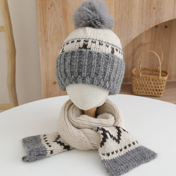 Eltusu Girls Hats and Scarves Sets, Knitting Cotton Thermal Outdoor Beanies and Scarves Sets 2-9 T Size Knitting Cotton