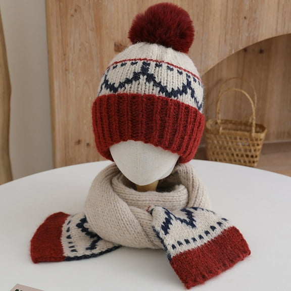 Eltusu Girls Hats and Scarves Sets, Outdoor Knitting Cotton Thermal Beanies and Scarves Sets 2-9 T Size Knitting Cotton