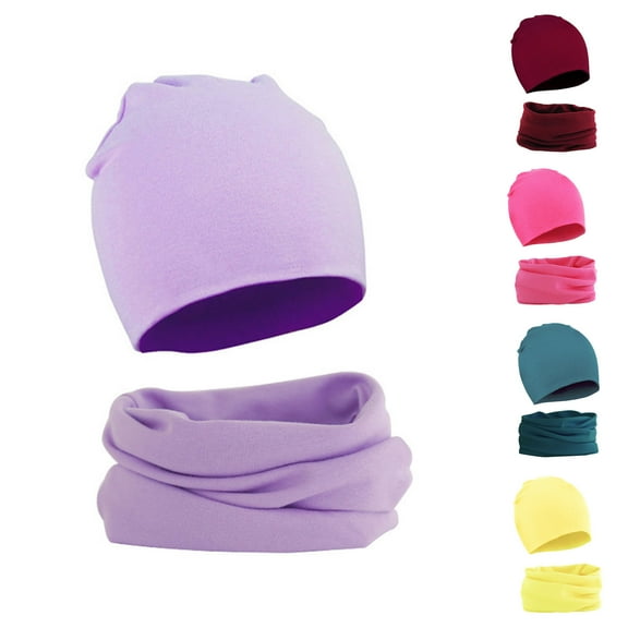 Eltusu Girls Hats and Scarves Sets, Thermal Knitting Cotton Stretch Beanies and Scarves Sets 3 Months-7 T Size Knitting Cotton