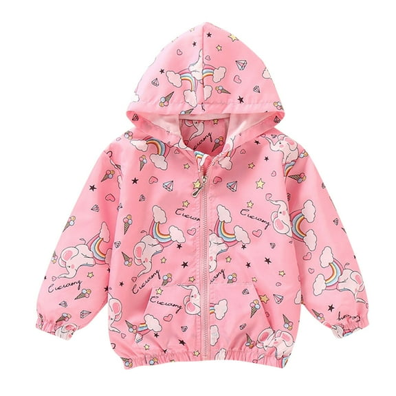 Eltusu Girls Hooded Jackets, Lightweight Windproof Casual Waterproof Outerwear with Zipper Pink Size 6 T