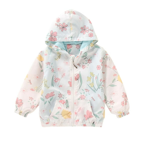 Eltusu Girls Hooded Jackets, Waterproof Windproof Lightweight Printed Outerwear with Zipper Mint Green Size 9-10 T