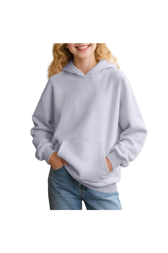 Girls Hoodies, Pullover Long Sleeve Solid Color Loose Girls Sweatshirts Gray Size 13-14 T