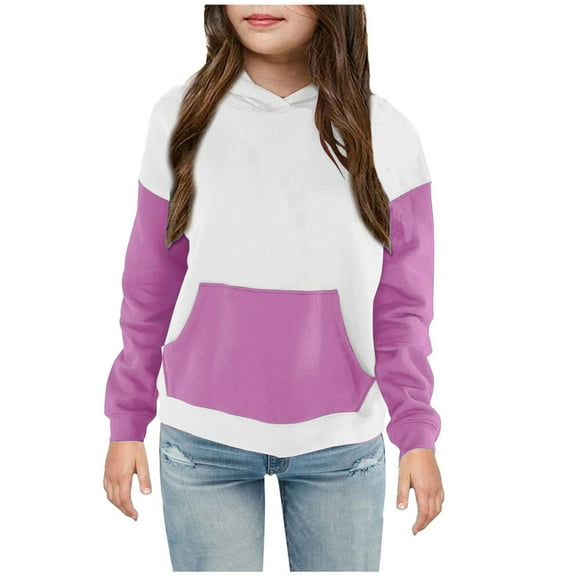 Eltusu Girls Hoodies with Pocket, Casual Long Sleeve Loose Pullover Girls Sweatshirts Hot Pink Size 7-8 T