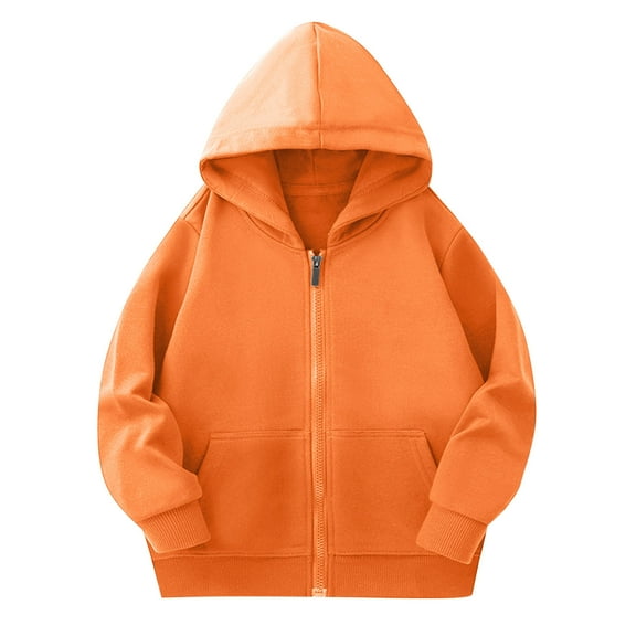 Eltusu Boys Hoodies with Zipper, Casual Long Sleeve Cotton Solid Color Spring Fall Sweatshirts Orange Size 2-11 T