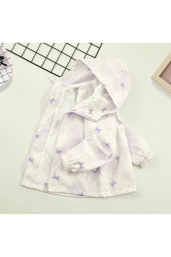 Girls Jackets, Hooded Zipper Waterproof Windproof Spring Fall Outerwear Purple Size 5-6 T