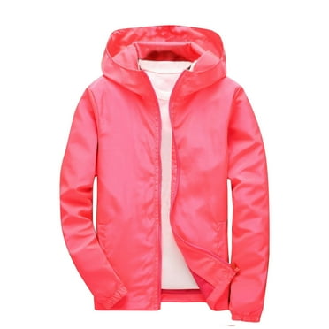 Eltusu Girls Jackets with Zipper, Long Sleeve Waterproof Lightweight Windproof Spring Fall Outerwear Pink Size 10-12T