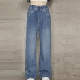 thumbnail image 1 of Eltusu Girls Jeans, Straight Leg Solid Color Casual Elastic Waist Denim Pants Blue Size 11-12 T, 1 of 6