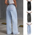 thumbnail image 1 of Eltusu Girls Jeans with Pockets, Elastic Waist Solid Color Wide Leg Loose Fit Denim Pants Blue Size 6-15 T, 1 of 8