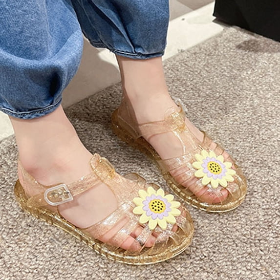 Eltusu Girls Jellies, Summer No Slip Breathable PVC Casual Jelly Shoes Yellow Size 13.5(Big Kids)