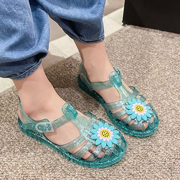 Eltusu Girls Jellies, Summer PVC No Slip Breathable Casual Jelly Shoes Green Size 9.5(Little Kids)