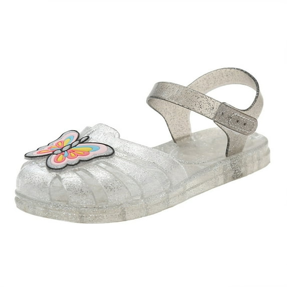 Eltusu Girls Jelly Sandals, Beach Closed Toe Party Non-Slip Summer Shoes Silver Size 10