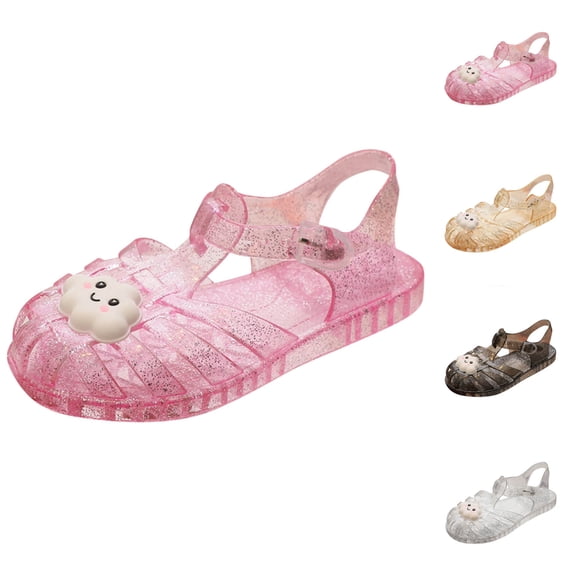 Eltusu Girls Jelly Sandals, Beach Soft Bottom Non-Slip Closed Toe Summer Shoes Pink Size 3 T