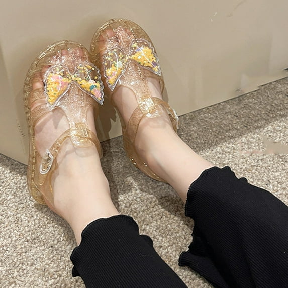 Eltusu Girls Jelly Sandals, Closed Toe Beach Plateform No Slip Summer Shoes Gold Size 5.5 T