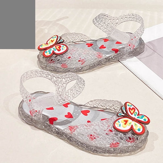 Eltusu Girls Jelly Sandals with Strap, PU Princess No Slip Closed Toe Summer Shoes Silver Size 11(Little Kids)