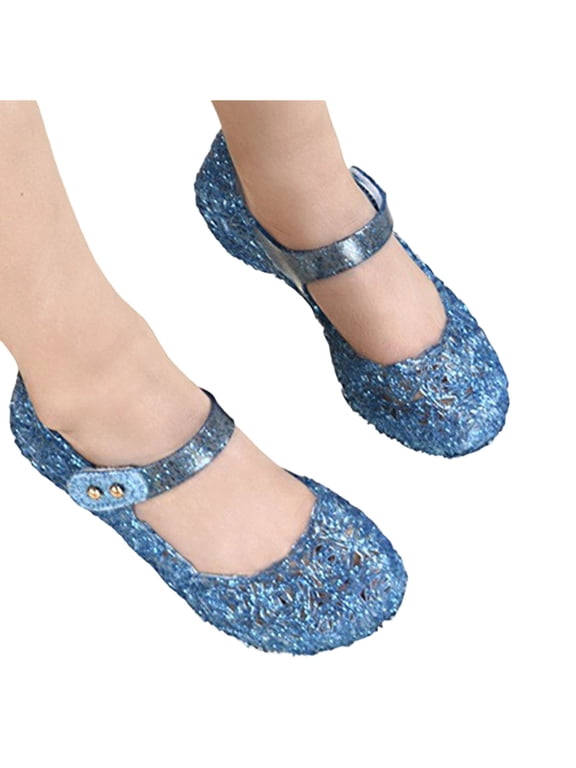 Girls Jelly Sandals with Strap, Soft Bottom PVC Non Slip Closed Toe Summer Shoes Blue Size 1.5(Big Kids)