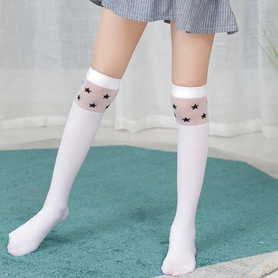 Eltusu Girls Knee High Socks, Breathable Cotton Soft Tight School Uniform Socks White Size 3-12T