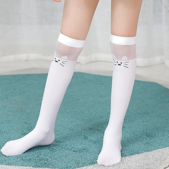 Eltusu Girls Knee High Socks, Comfort Cotton Tight Soft School Uniform Socks White Size 3-12T