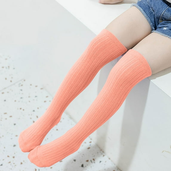 Eltusu Girls Knee High Socks, Striped Soft Cotton Tight School Uniform Socks Orange Size 3-12T