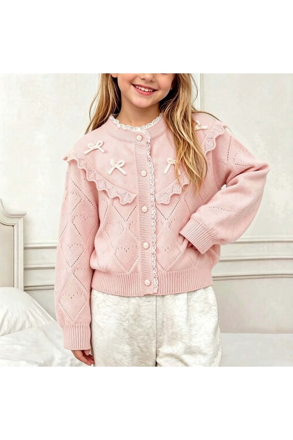 Girls Knit Cardigans, Princess Warm Button Long Sleeve School Uniform Sweaters Pink Size 8-9 T