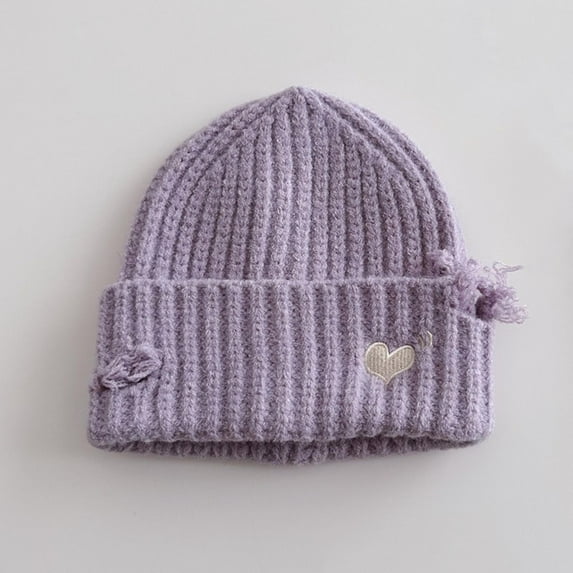 Eltusu Girls Knitting Beanies, Soft Solid Color Stretch Thermal Winter Hats Purple Size 0-15 T