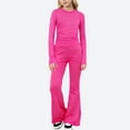 thumbnail image 1 of Eltusu Girls Knitting Cotton Outfit Sets, Solid Color Two Pieces Long Sleeve Elastic Waist Blouses and Pants Sets Hot Pink Size 11-12T, 1 of 4
