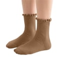 thumbnail image 1 of Eltusu Girls Knitting Cotton Socks, Comfy Stretch Ruffle Hem Breathable Mid-Calf Socks Khaki Size 6-8T, 1 of 5
